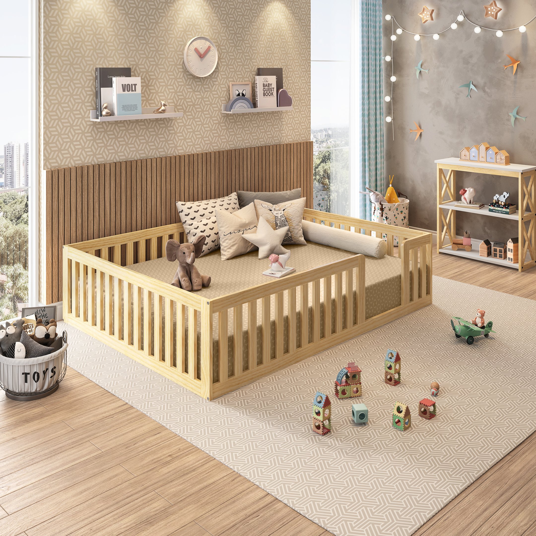 Cama Montessoriana Casal em Madeira Maciça com Grade Giulia Casatema ...